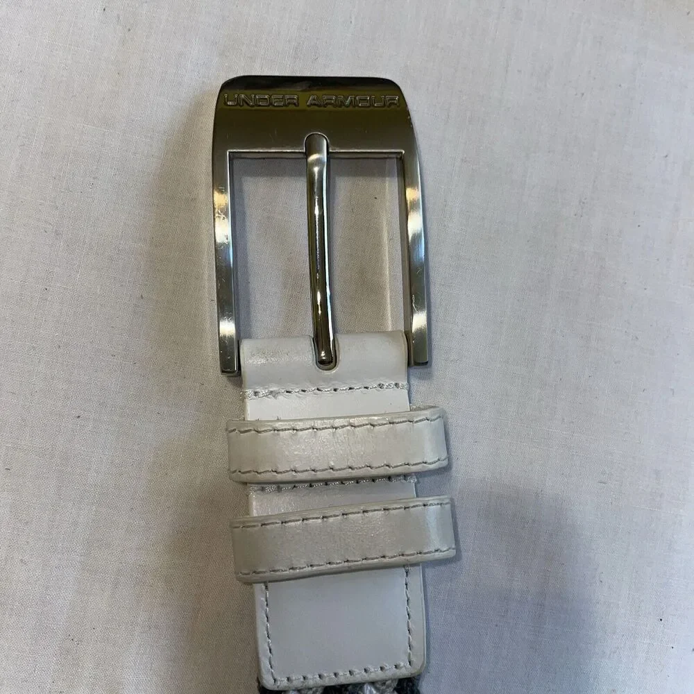Under Armour Stretchy Belt Men’s Size 45” Gray White Fabric Adjustable Buckle